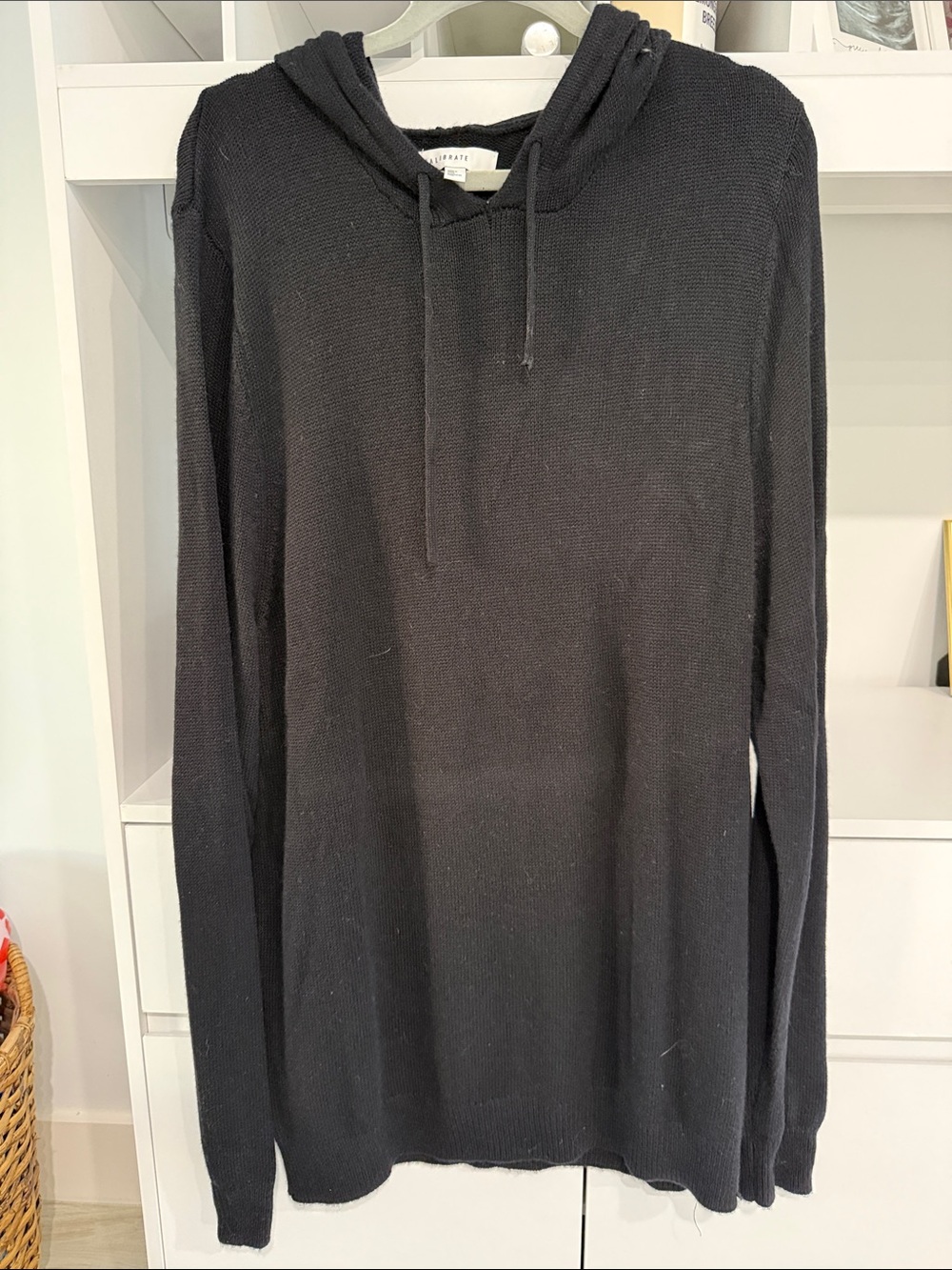 C2 by Calibrate Black Hooded Knit Long-Sleeve Pullover